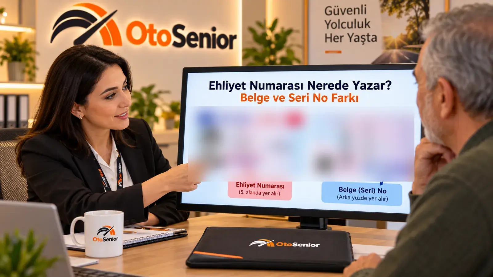 Ekranda ehliyet numarası ile belge seri numarasının yerini gösteren danışman