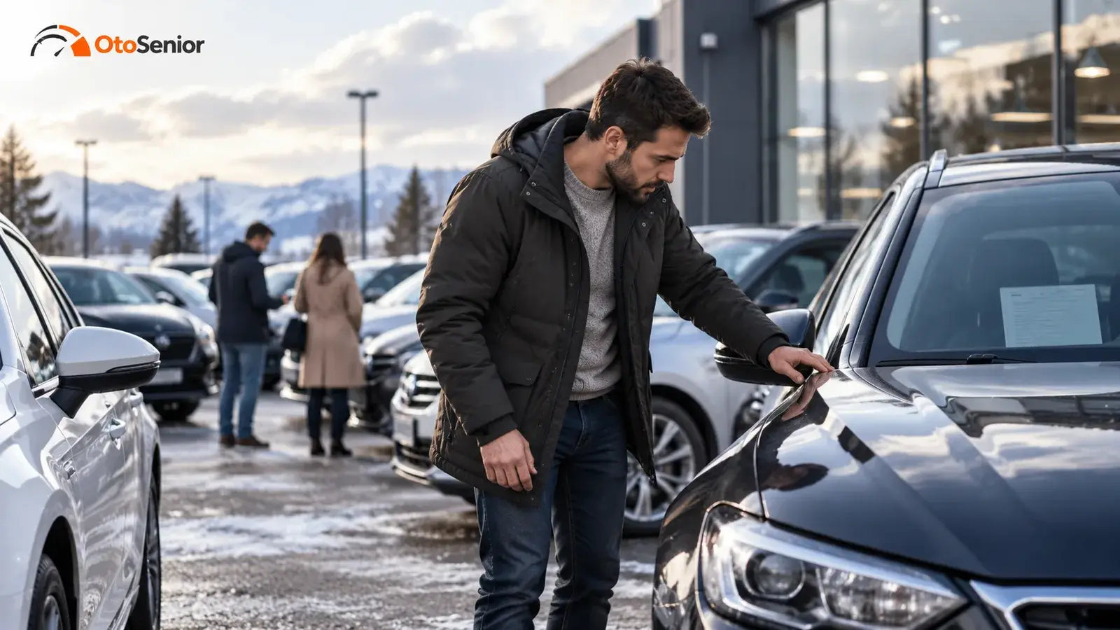 Galeride ikinci el otomobillere bakan bir alıcı